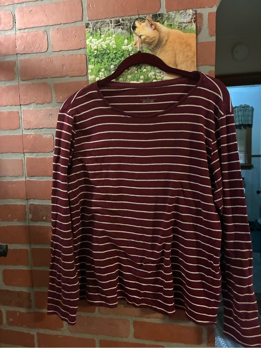 Christopher & Banks Maroon and White Striped Long-Sleeve Tee
